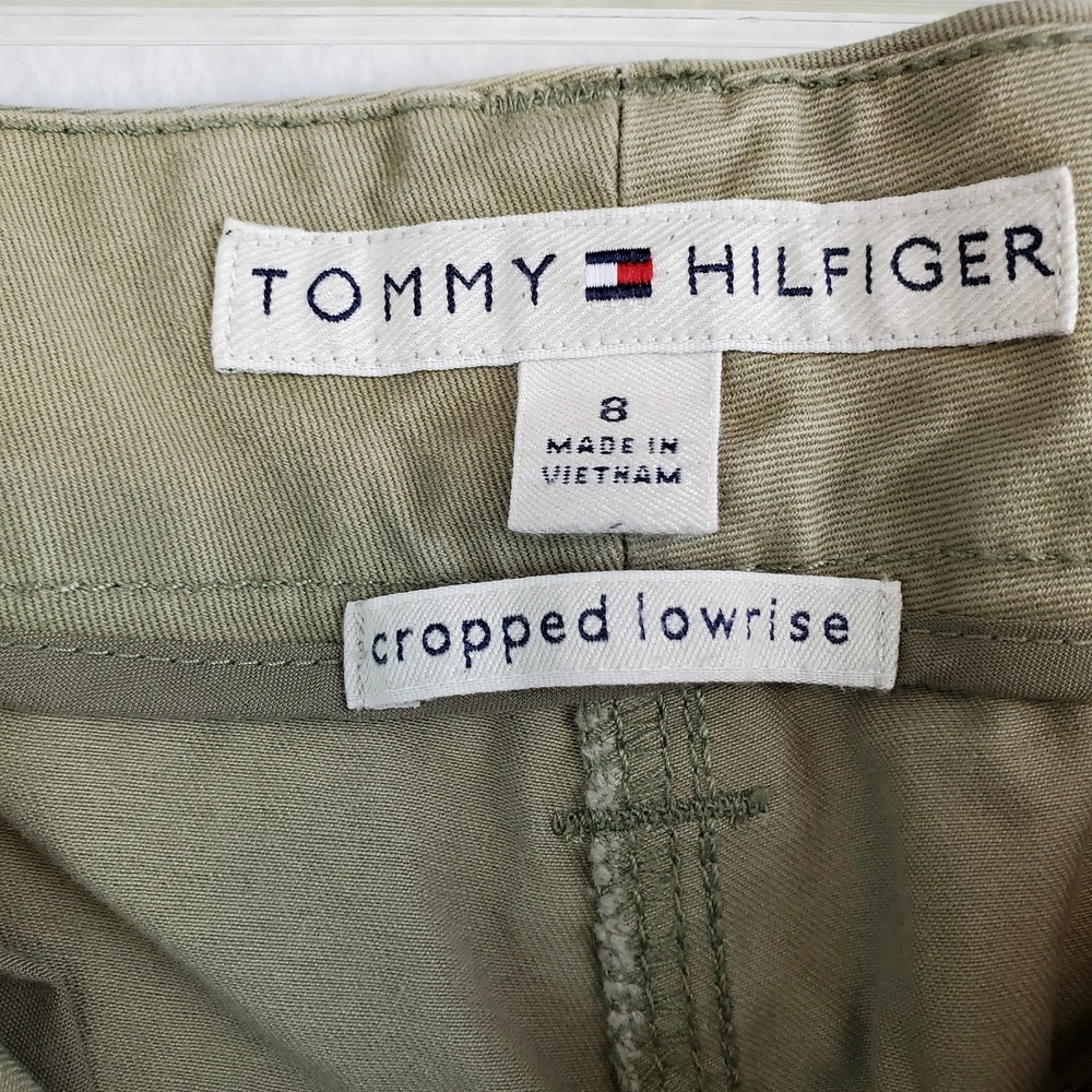 Tommy Hilfiger Cropped Lowrise Wide Leg Pants Khaki Green Chino Women's Size 8 - Picture 7 of 7
